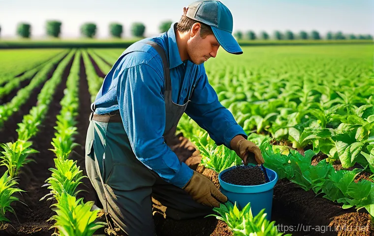 농업 ICT 활용 사례 - **Prompt 1: Smart Irrigation and Soil Data**
"A vibrant, wide-angle shot of a flourishing agricu...