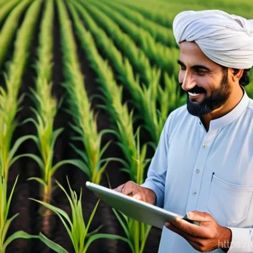 Home 1 농업용 자율주행 기술 - **Prompt: A modern Pakistani farmer in his prosperous field.**
A smiling, middle-aged Pakistani ...